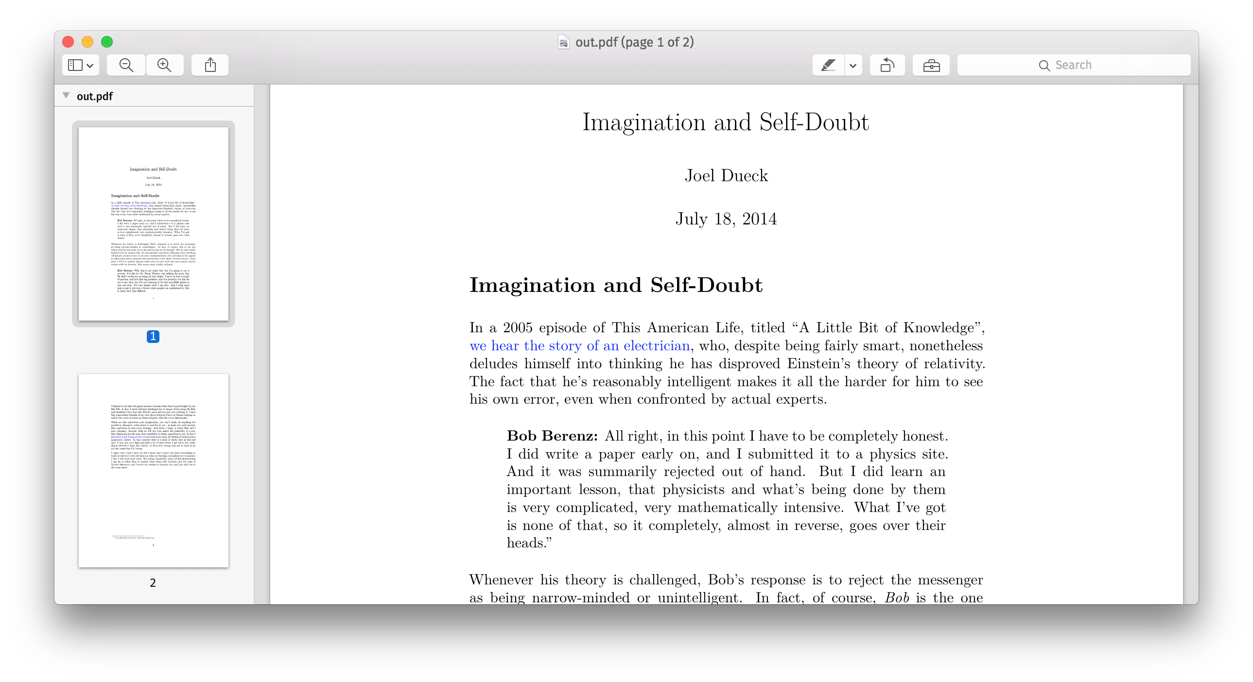 Simple PDF output from pandoc