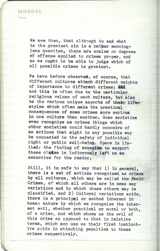 typewritten filler copy regarding the question of The Greatest Crime