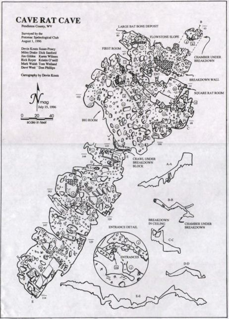 Map of Cave Rat Cave in Pendleton County, West Virginia