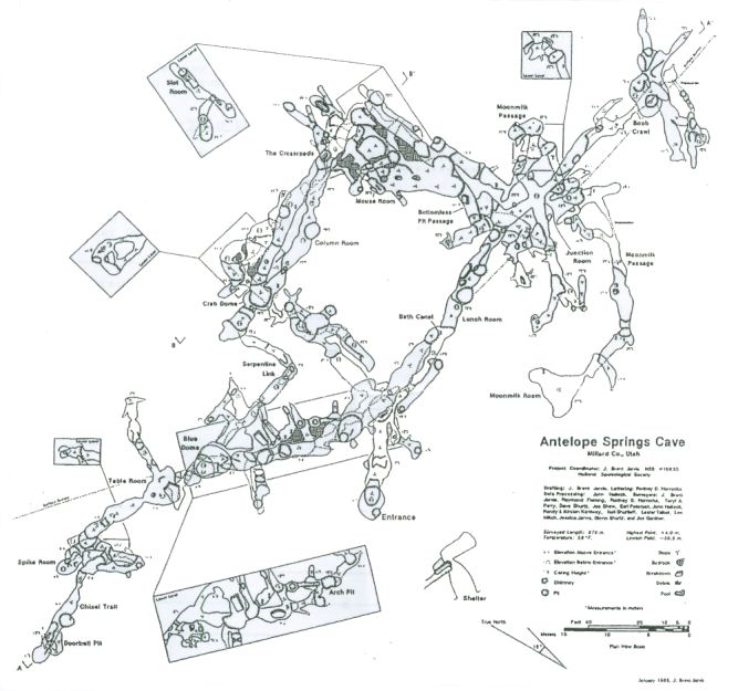 Map of Antelope Springs Cave in Fillmore, Utah