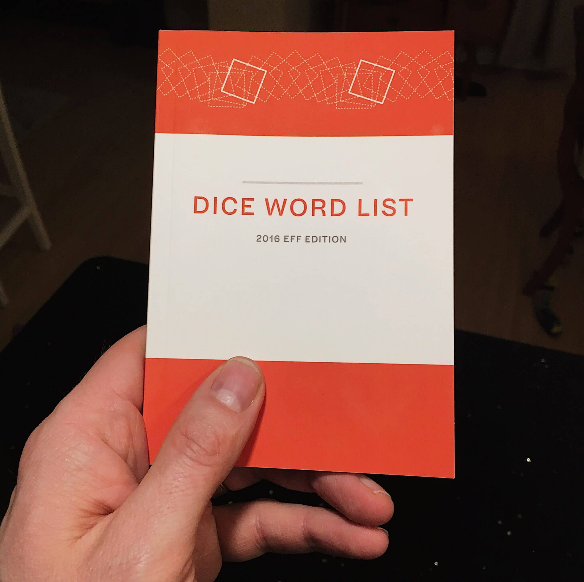The Dice Word List book in hand