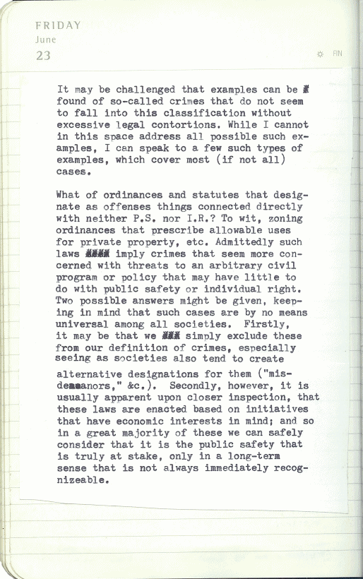 typewritten text on the subject of Crime